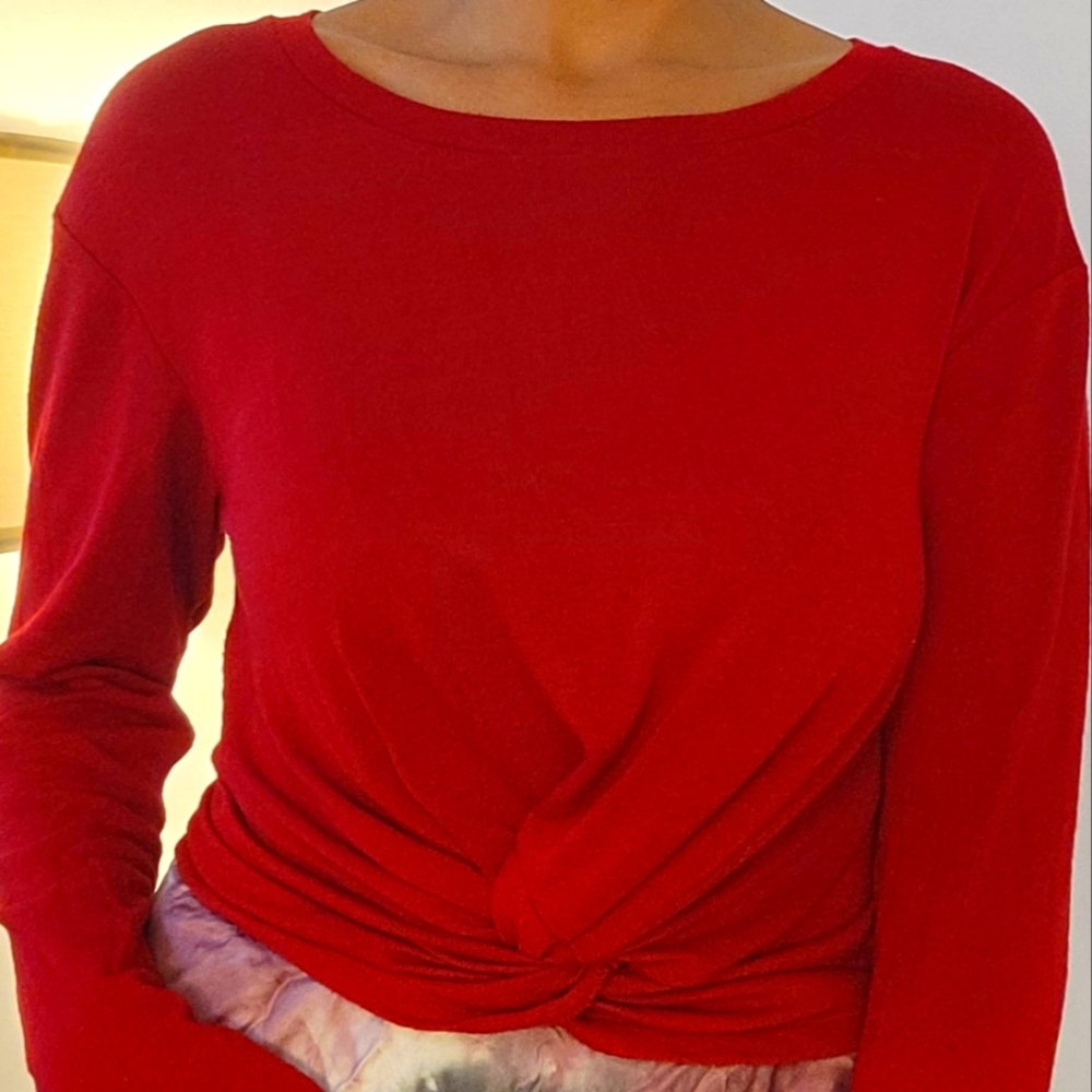 Cropped Red Long Sleeve Sweater